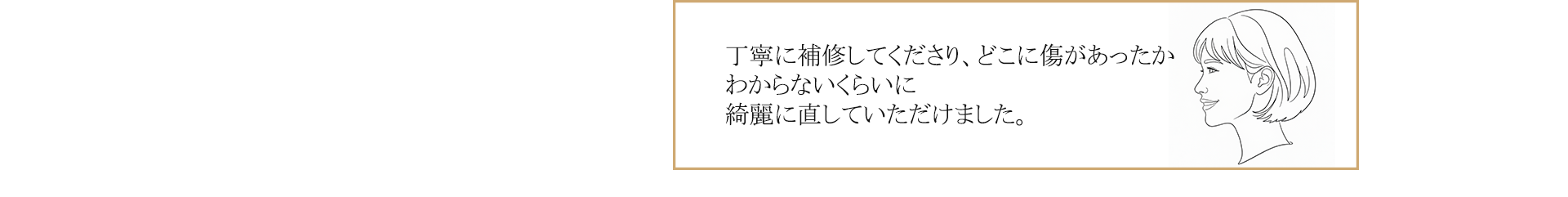 丁寧に補修してくださり、どこに傷があったかわからないくらいに綺麗に直していただけました。